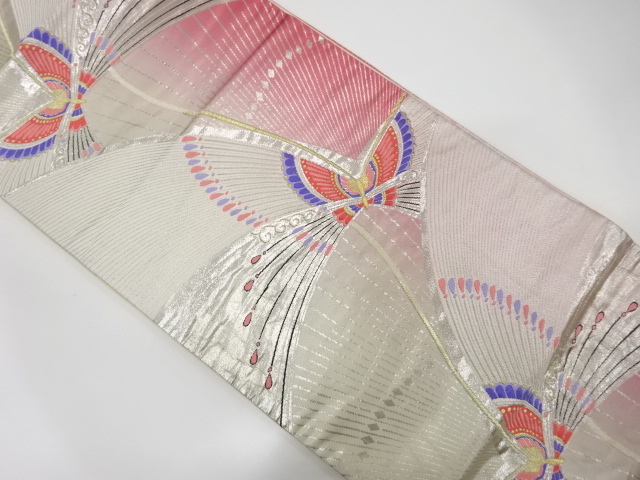 JAPANESE KIMONO / ANTIQUE FUKURO OBI / SILK / WOVEN BUTTERFLY